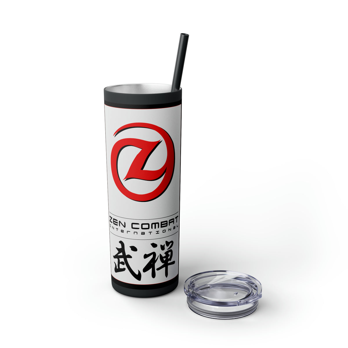 Zen Combat White Banner Skinny Tumbler with Straw, 20oz