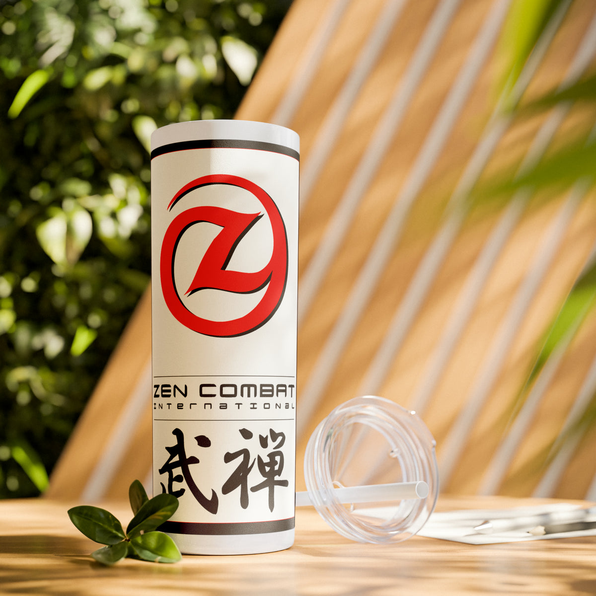 Zen Combat White Banner Skinny Tumbler with Straw, 20oz