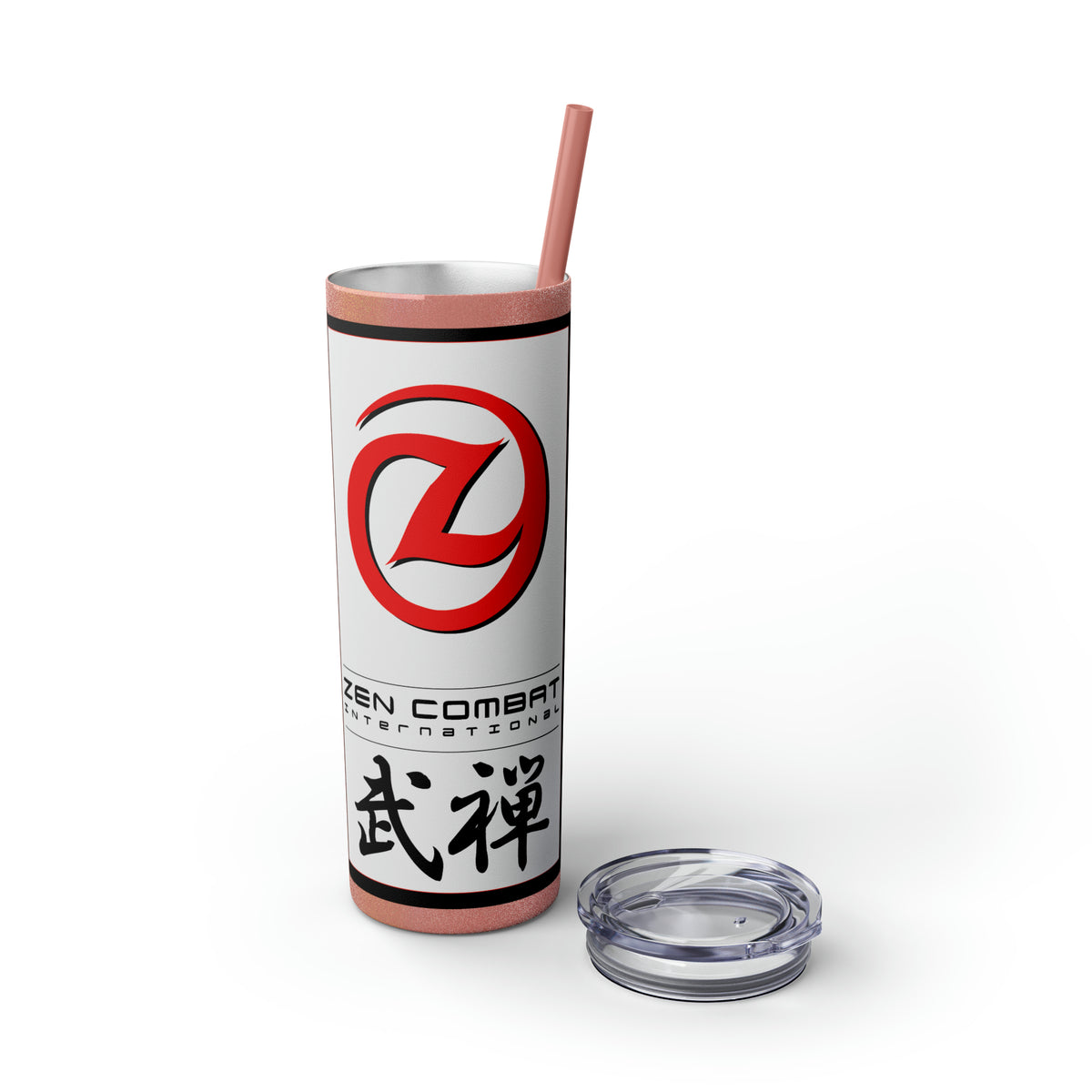 Zen Combat White Banner Skinny Tumbler with Straw, 20oz