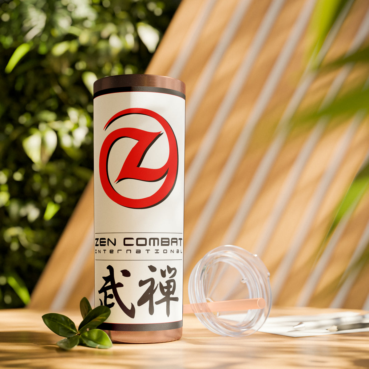 Zen Combat White Banner Skinny Tumbler with Straw, 20oz