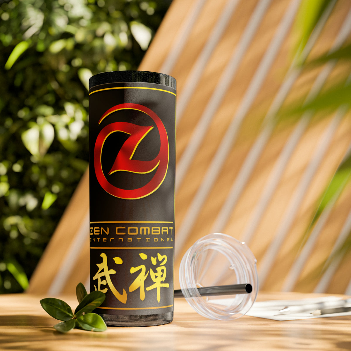 Zen Combat Gold Banner Skinny Tumbler with Straw, 20oz