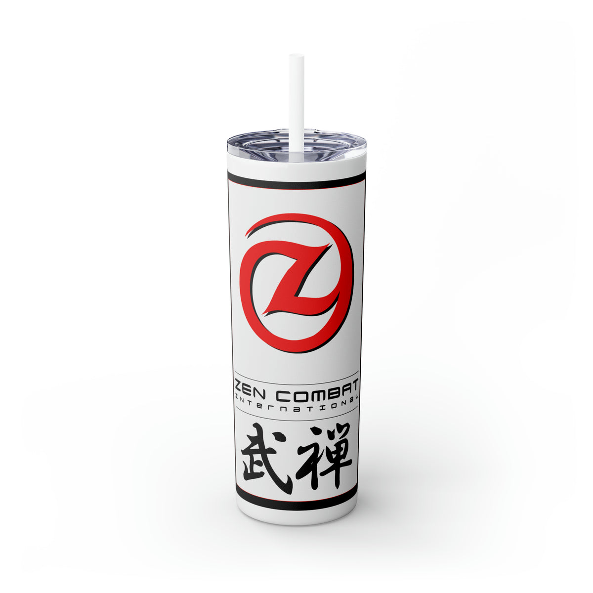 Zen Combat White Banner Skinny Tumbler with Straw, 20oz