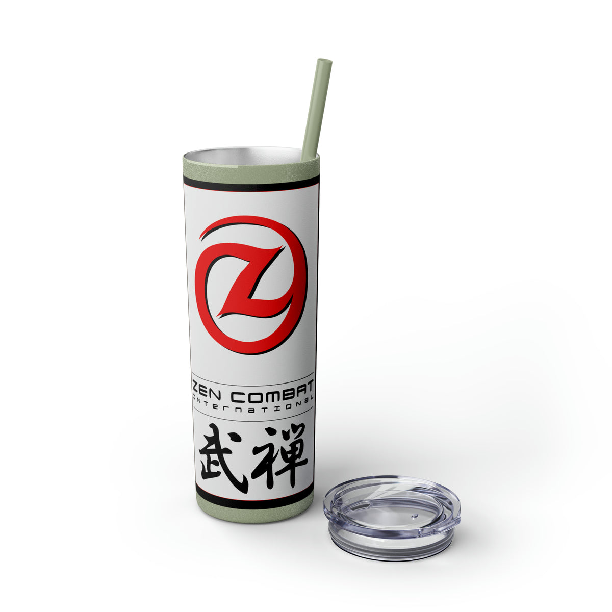 Zen Combat White Banner Skinny Tumbler with Straw, 20oz