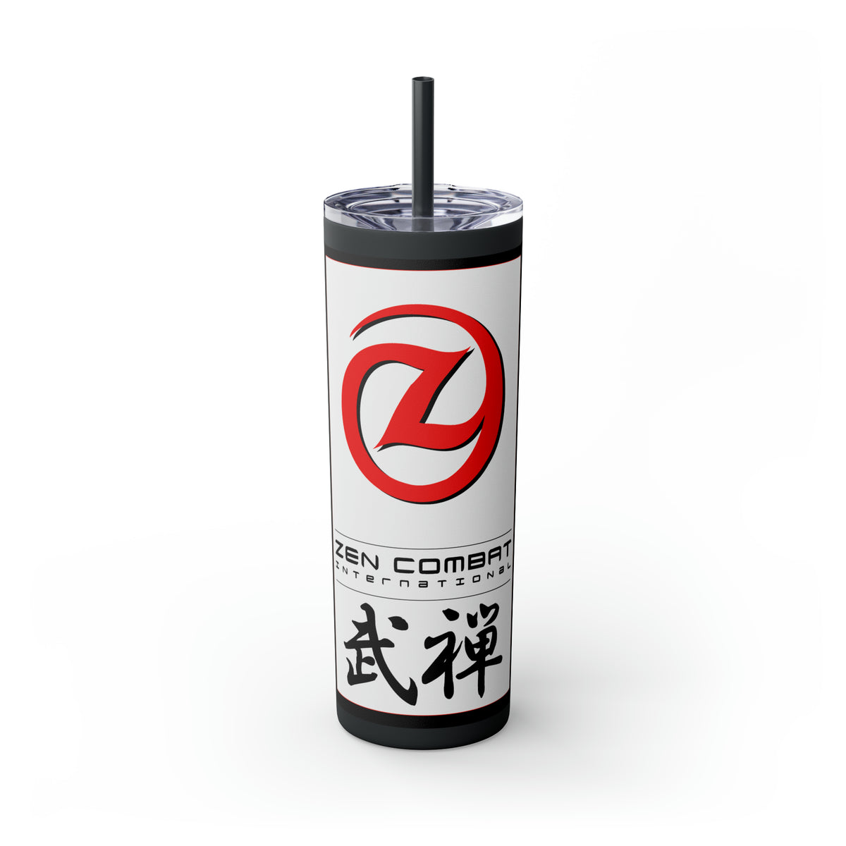 Zen Combat White Banner Skinny Tumbler with Straw, 20oz