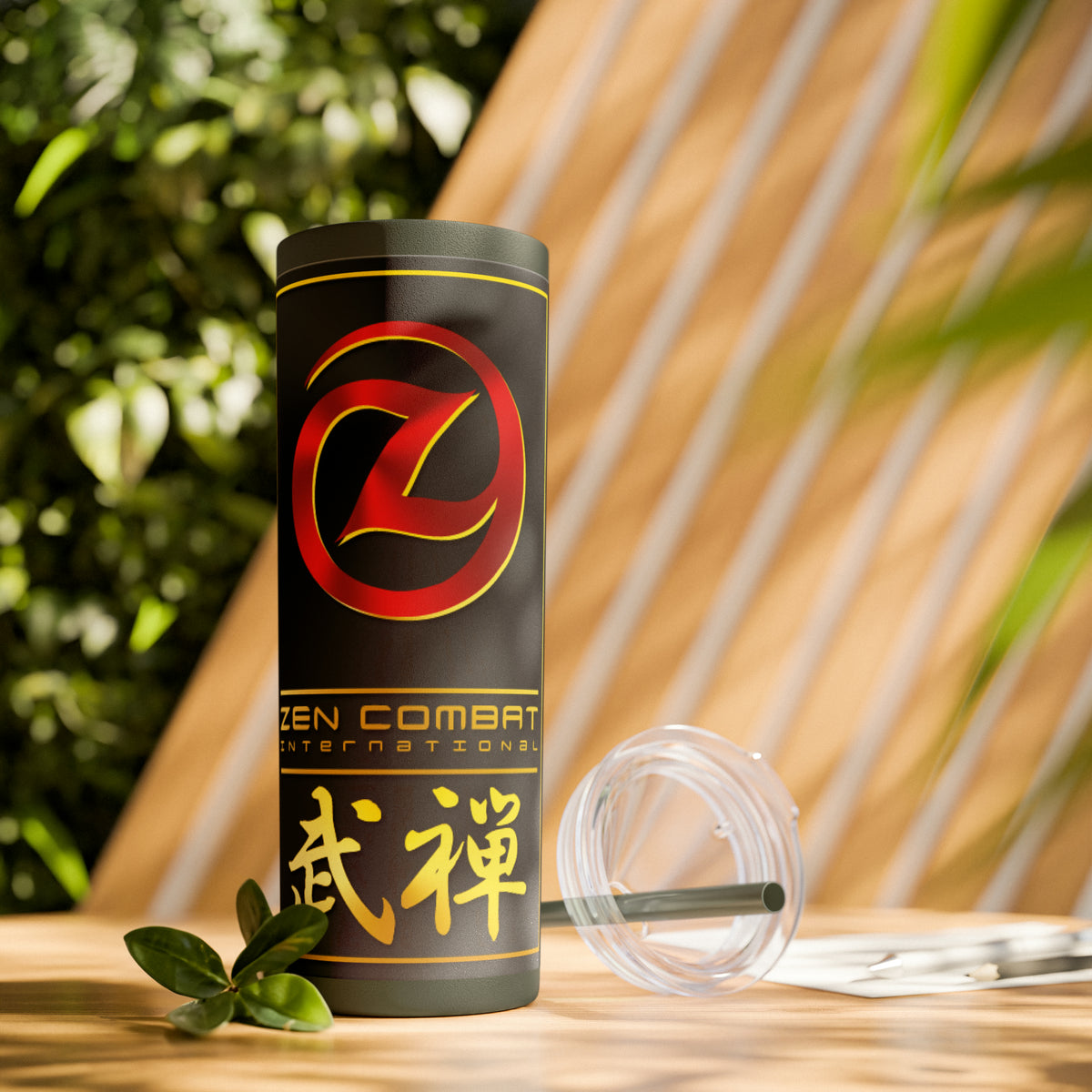 Zen Combat Gold Banner Skinny Tumbler with Straw, 20oz