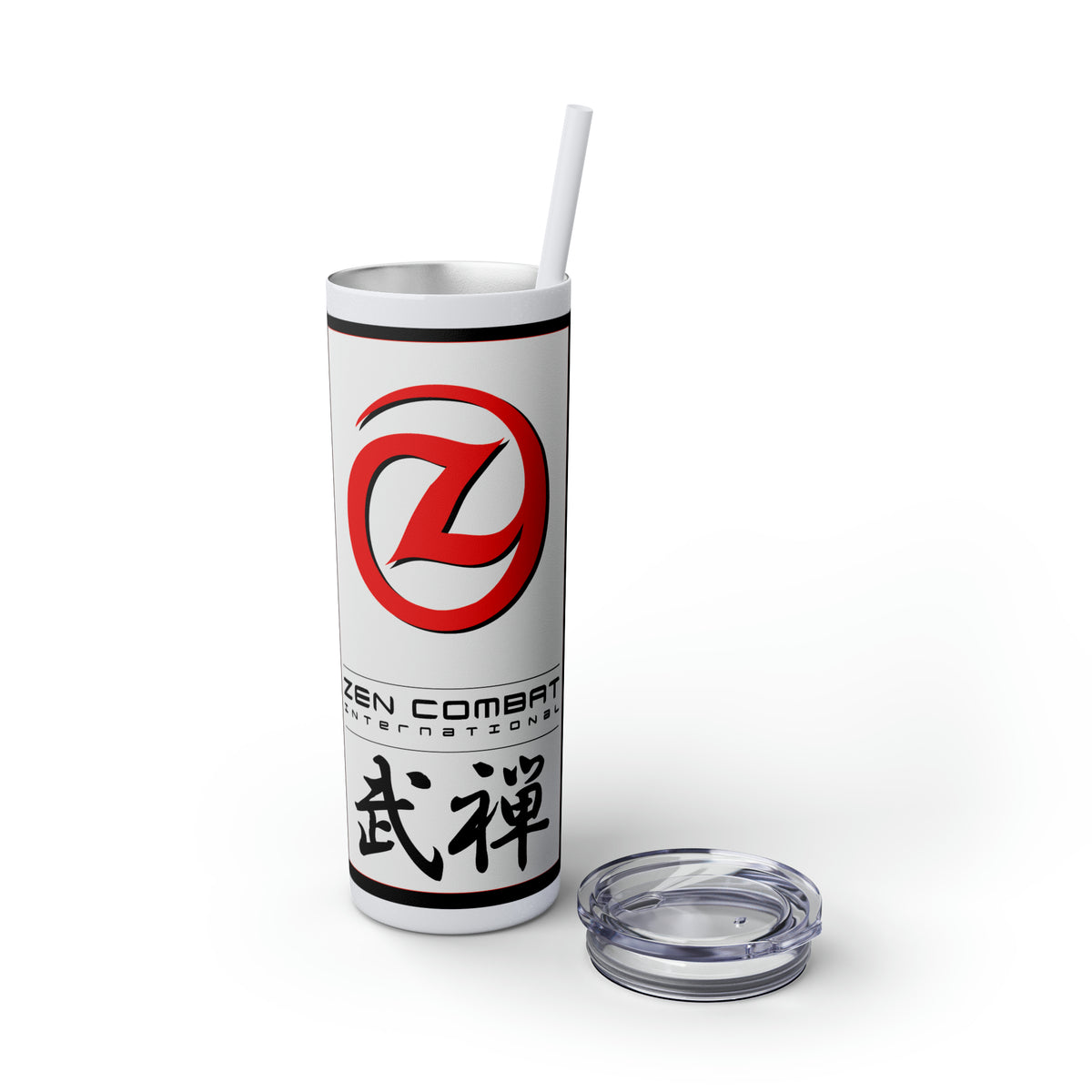 Zen Combat White Banner Skinny Tumbler with Straw, 20oz